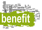 Benefit word cloud with green banner