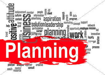 Planning word cloud with red banner