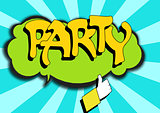 Pop Art comics icon with party word