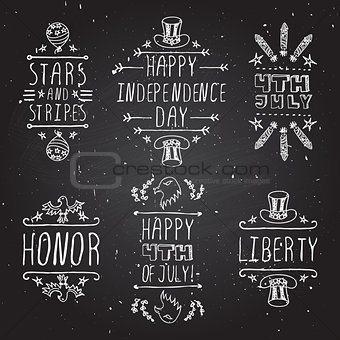Hand-sketched independence day typographic elements