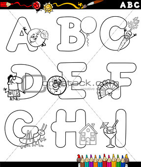 cartoon alphabet for coloring book