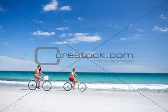 Happy couple going on a bike ride