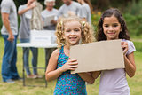 Happy children  holding blank