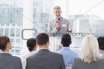 Businessman doing speech during meeting