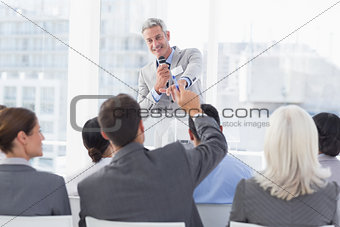 Businessman doing speech during meeting