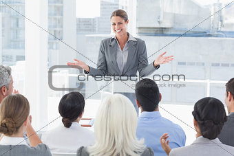 Businesswoman doing speech during meeting