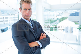 Serious businessman looking at camera