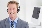Handsome agent wearing headset