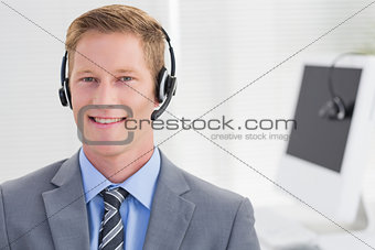 Handsome agent wearing headset