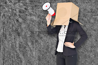 Composite image of anonymous businesswoman holding a megaphone