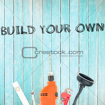 Build your own against tools on wooden background