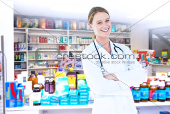 Composite image of smiling doctor looking at camera