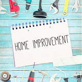 Home improvement against tools and notepad on wooden background