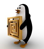 penguin holding a puzzle path on his hands concept