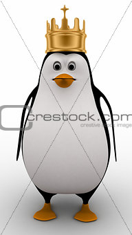 penguin wearing a golden crown on his head concept