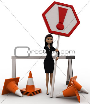 women holding exclamation board , representing a block concept