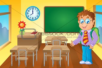 Classroom with schoolboy