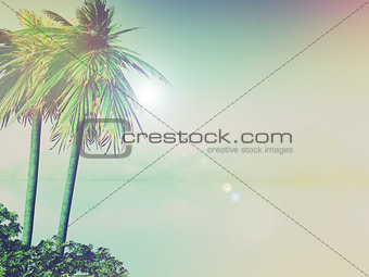3D palm tree landscape with vintage effect