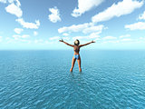 3D female in tropical sea