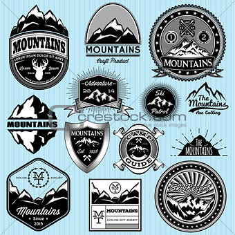set of templates for emblems with different mountains