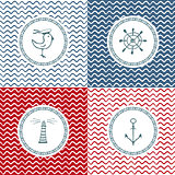 Sea hand drawn icons on wave background