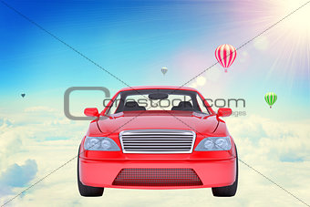 Red car on clouds