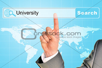 Businessmans hand on abstract blue background