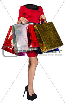 Woman body handing shopping bags