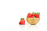 Strawberries in a wooden bowl