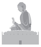 Big Buddha Sitting Statue Grayscale Illustration