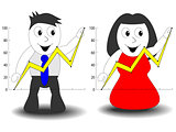 Man and woman pointing to a graph success