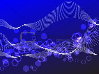 Blue background with white circles and stripes
