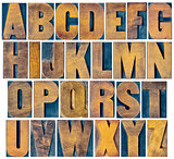 alphabet set in vintage letterpress wood type