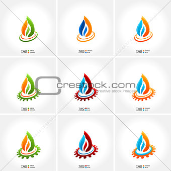 vector business emblem fire water set icon