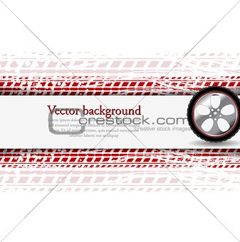 Wheel and grunge tire track. Abstract vector background