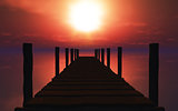 3D wooden jetty at sunset