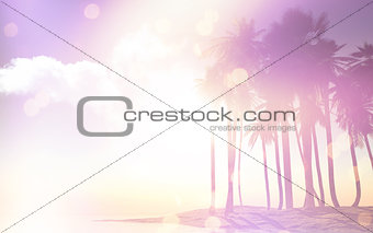 3D palm trees at sunset with retro effect