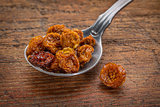 dried goldenberries on tablespoon