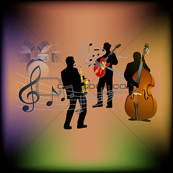 musical background with a saxophone, guitar and contrabass