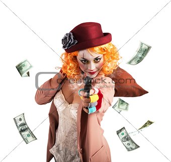 Clown thief steals money