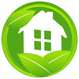 Home icon with leaf