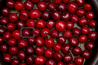 Top view of red cherry background 