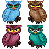 Set of four ornamental owls