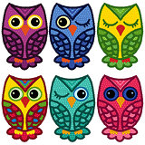 Set of six motley owls