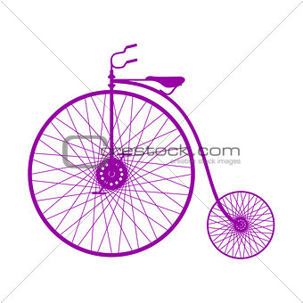 Silhouette of vintage bicycle in purple design