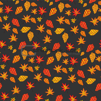 seamless pattern with autumn leaves on a dark background