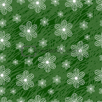 seamless pattern with flowers on a green background grunge