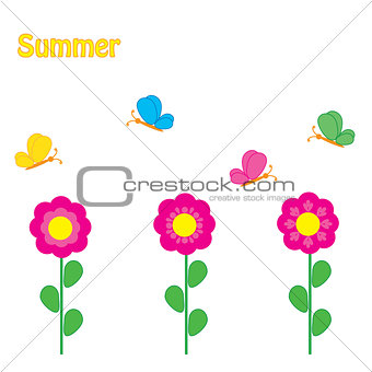 colorful background with flowers and butterfly