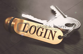 Login Concept. Keys with Golden Keyring.