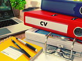 Red Office Folder with Inscription CV.
